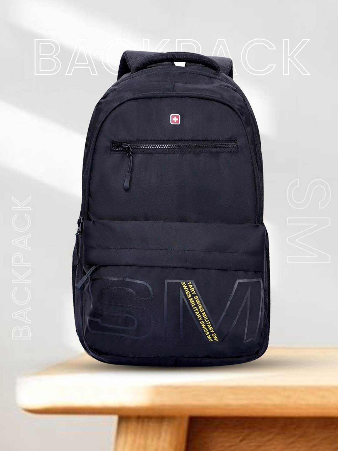 

SWISS MILITARY Unisex Typography Printed Backpack, Black