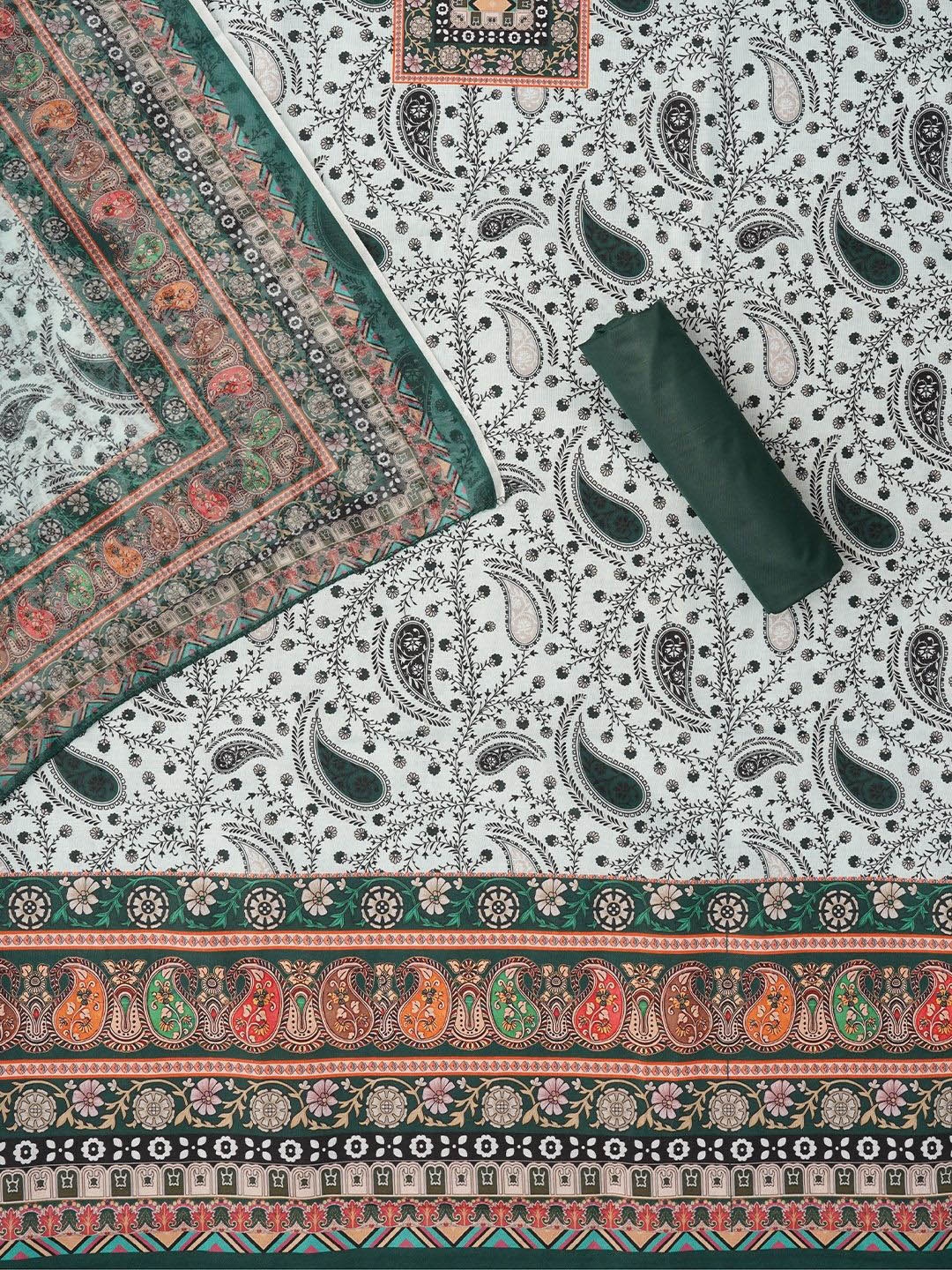 

Jaipur Kurti Paisley Printed Cotton Blend Dress Material with Dupatta, Green