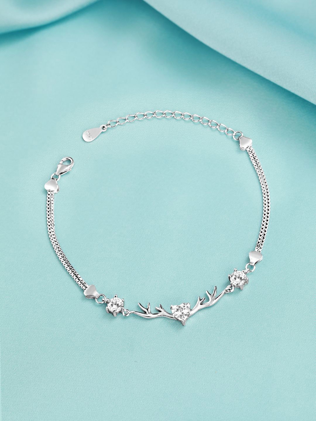 

Zavya 925 Sterling Silver Cubic Zirconia Rhodium-Plated Charm Bracelet