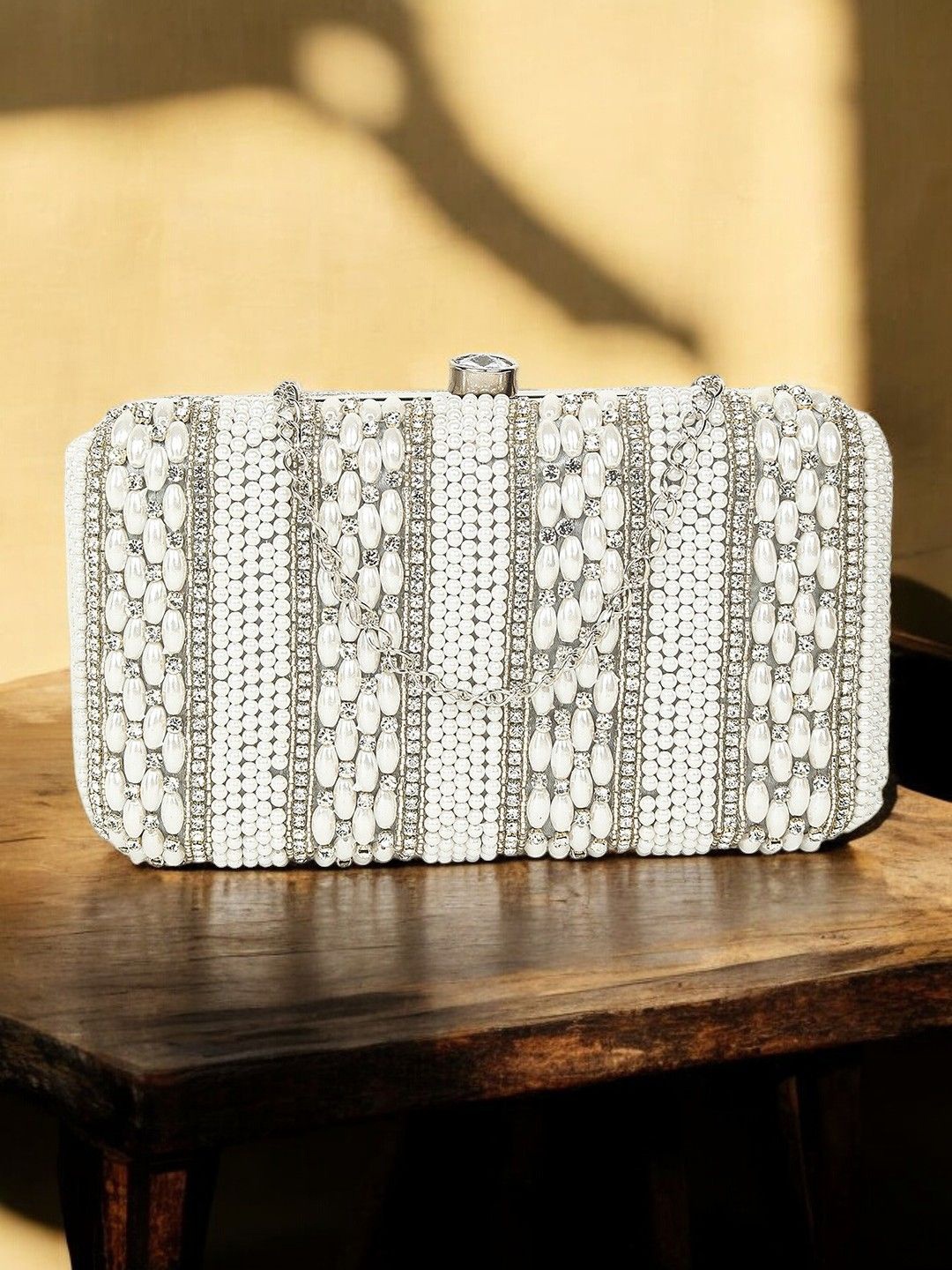 

CRUSSET Embellished Box Clutch, White