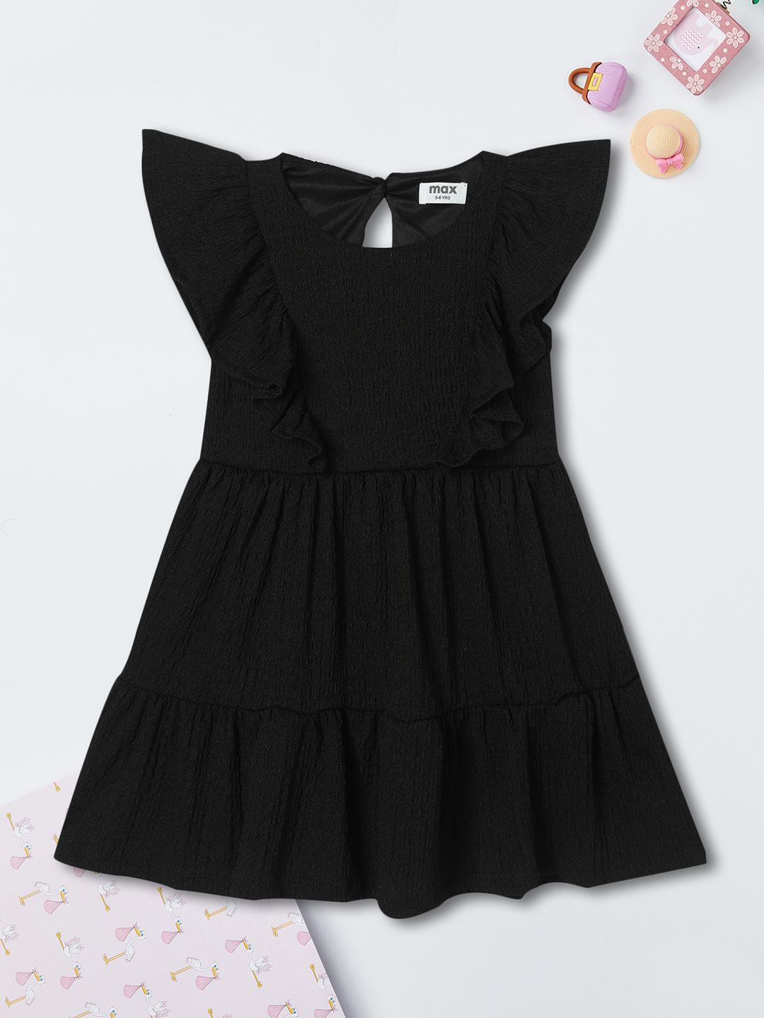 

max Kids-Girls Self Design Flutter Sleeves Fit and Flare Dresses, Black