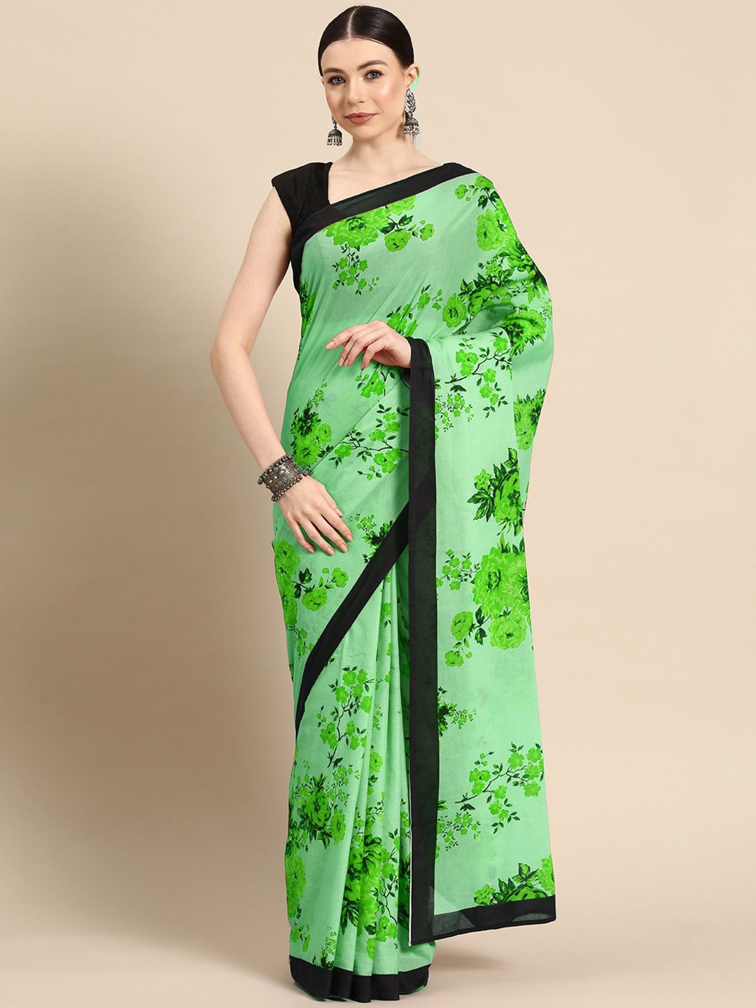 

BUTA BUTI Floral Pure Cotton Saree, Green