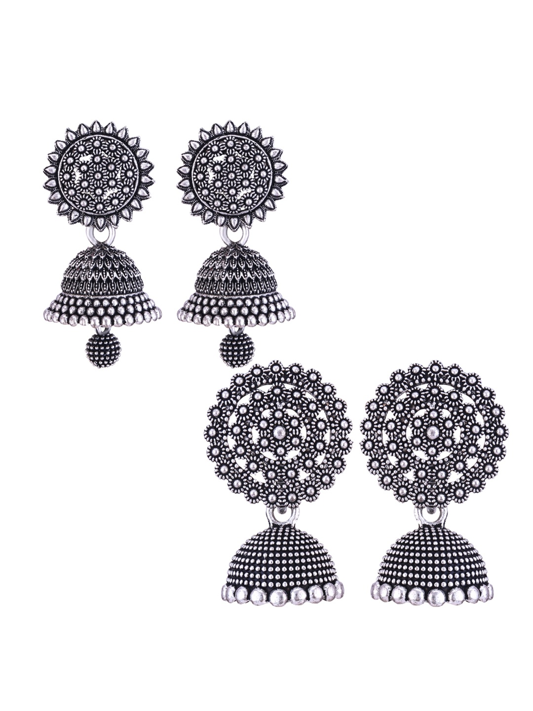 

DIVASTRI Set Of 2 Silver-Plated Peacock Shaped Oxidised Jhumkas