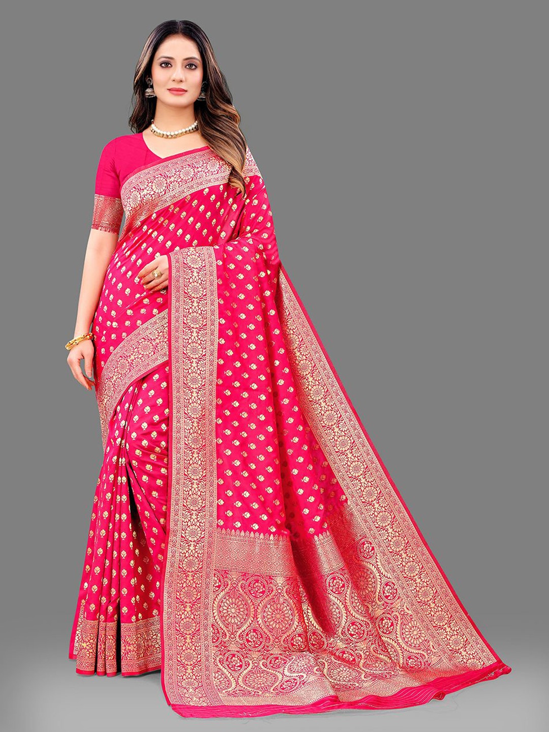 

NIWAA Woven Design Zari Pure Silk Kanjeevaram Saree, Pink