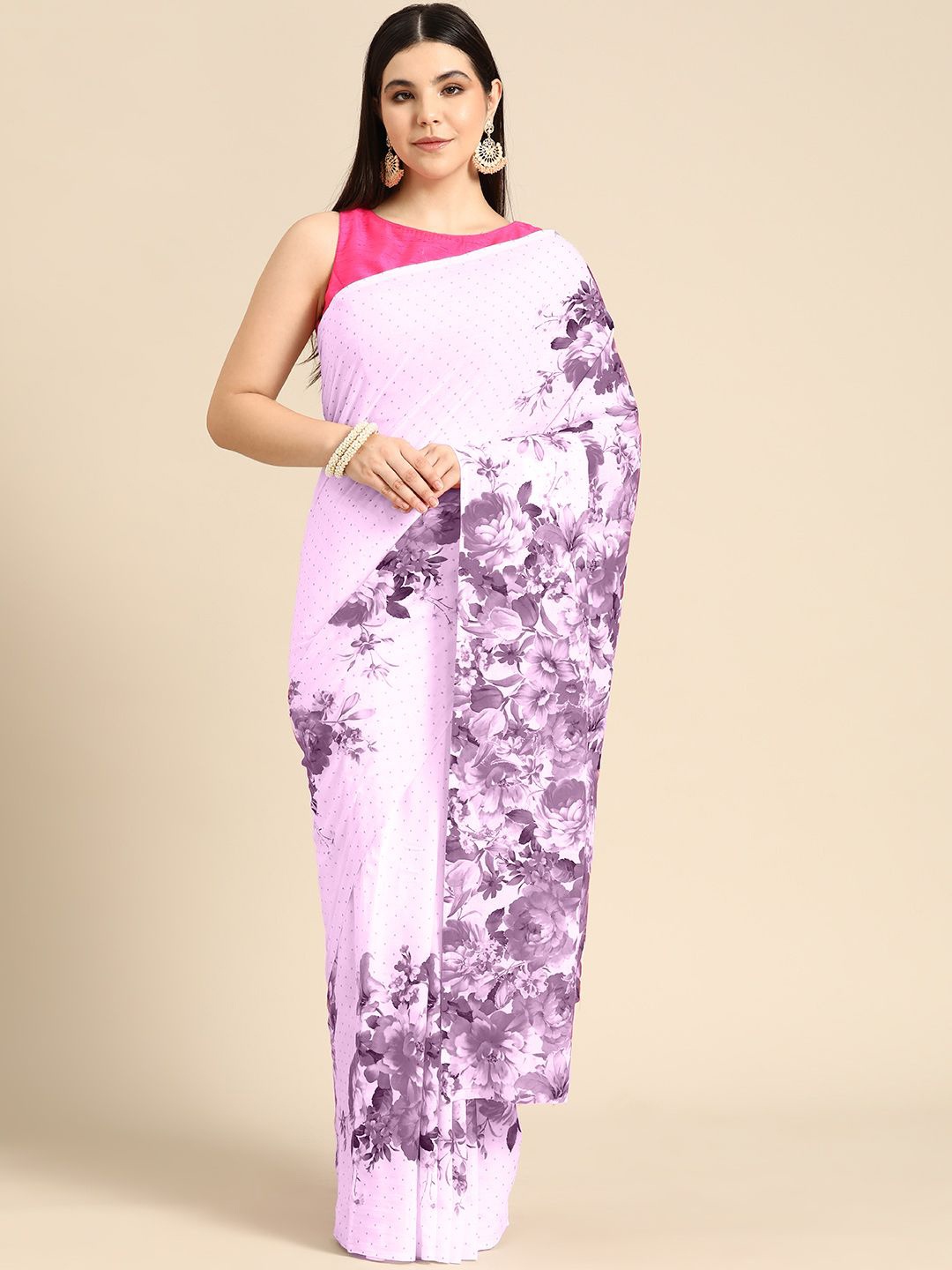 

BUTA BUTI Floral Pure Cotton Saree, Pink