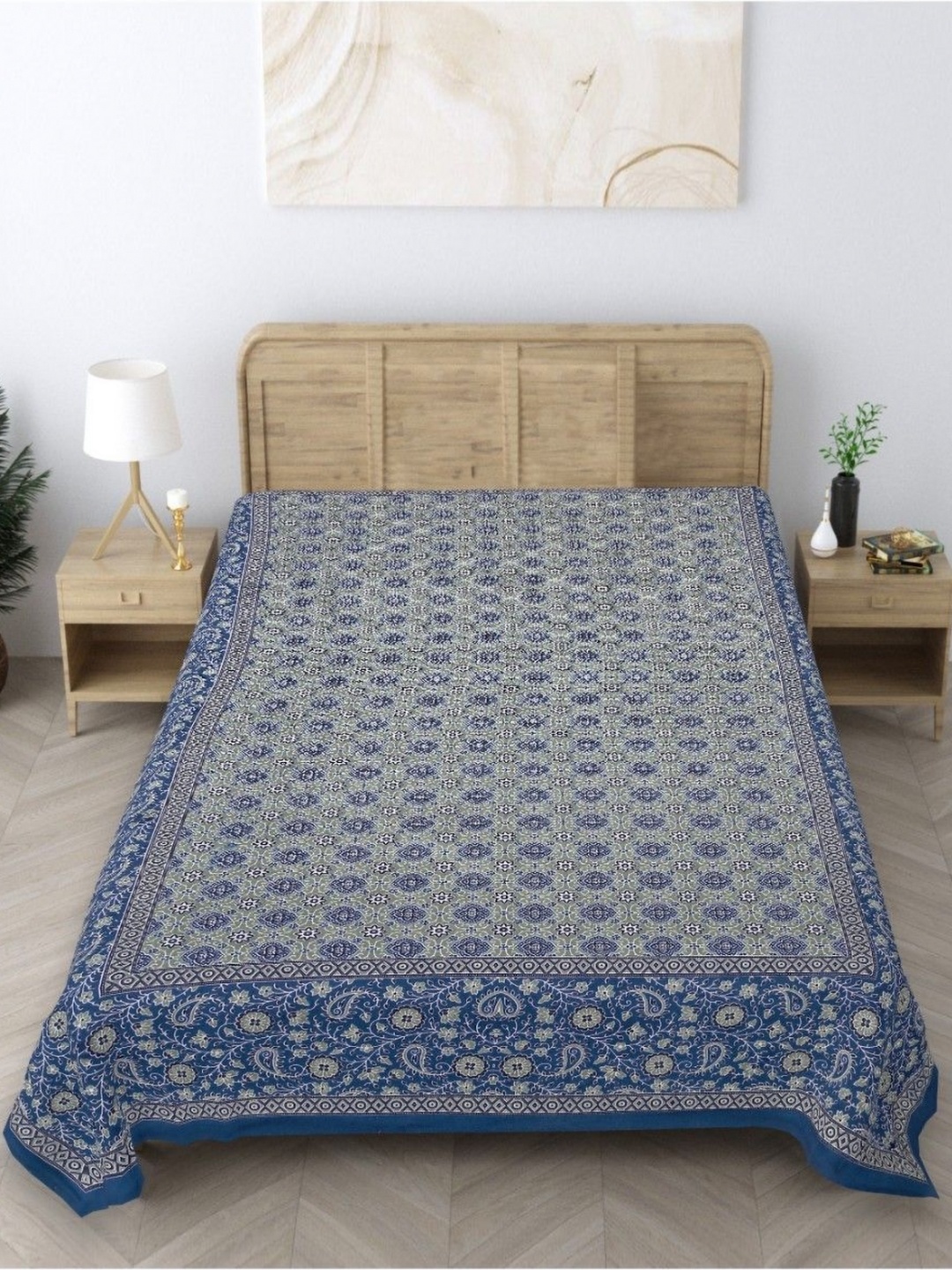 

INDHOME LIFE Green & Black Ethnic Motifs Printed Pure Cotton 210 TC Single Bedsheet