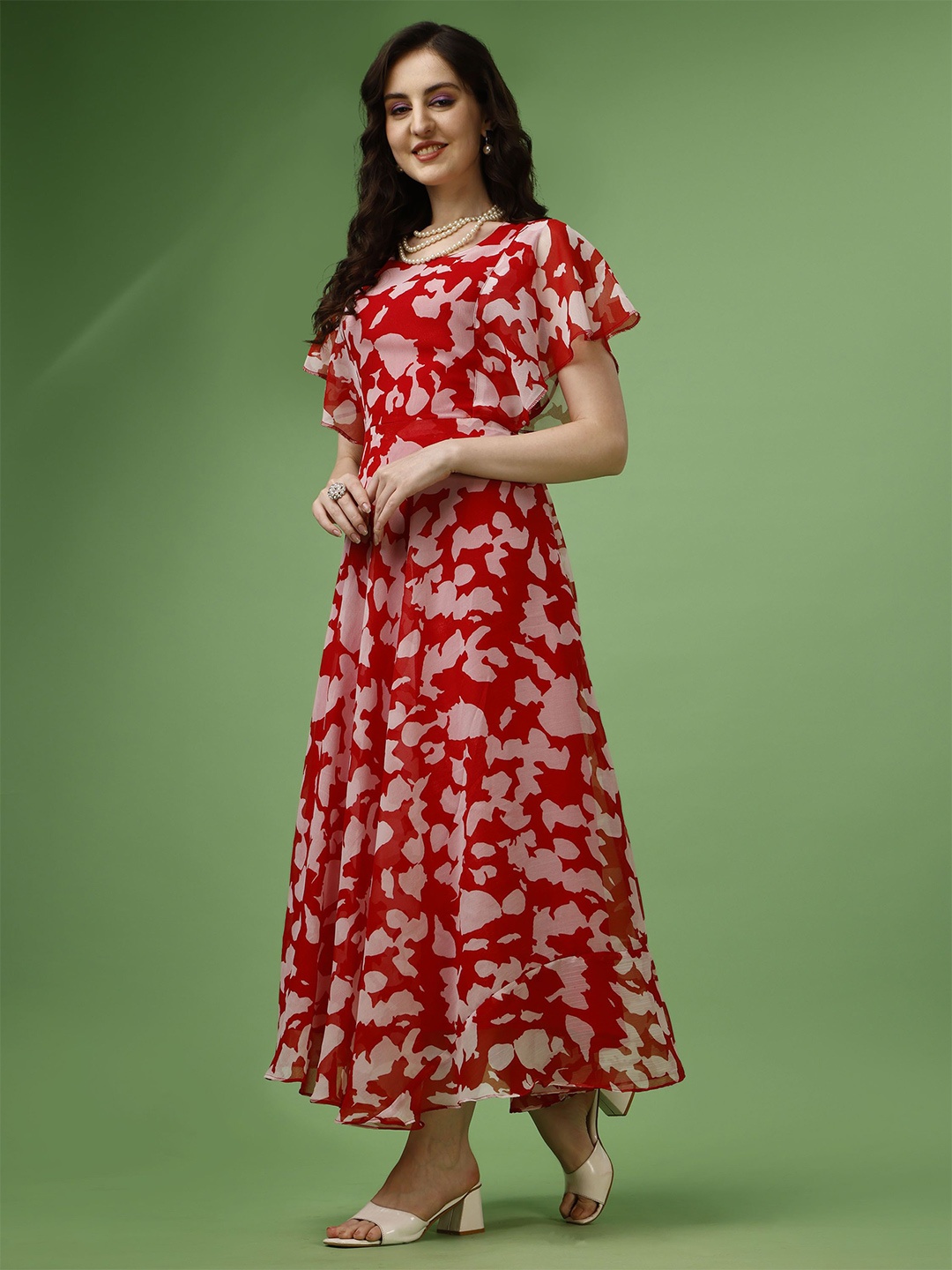 

Fashion2wear Women Printed Flutter Sleeve A-Line Maxi Dress, Red