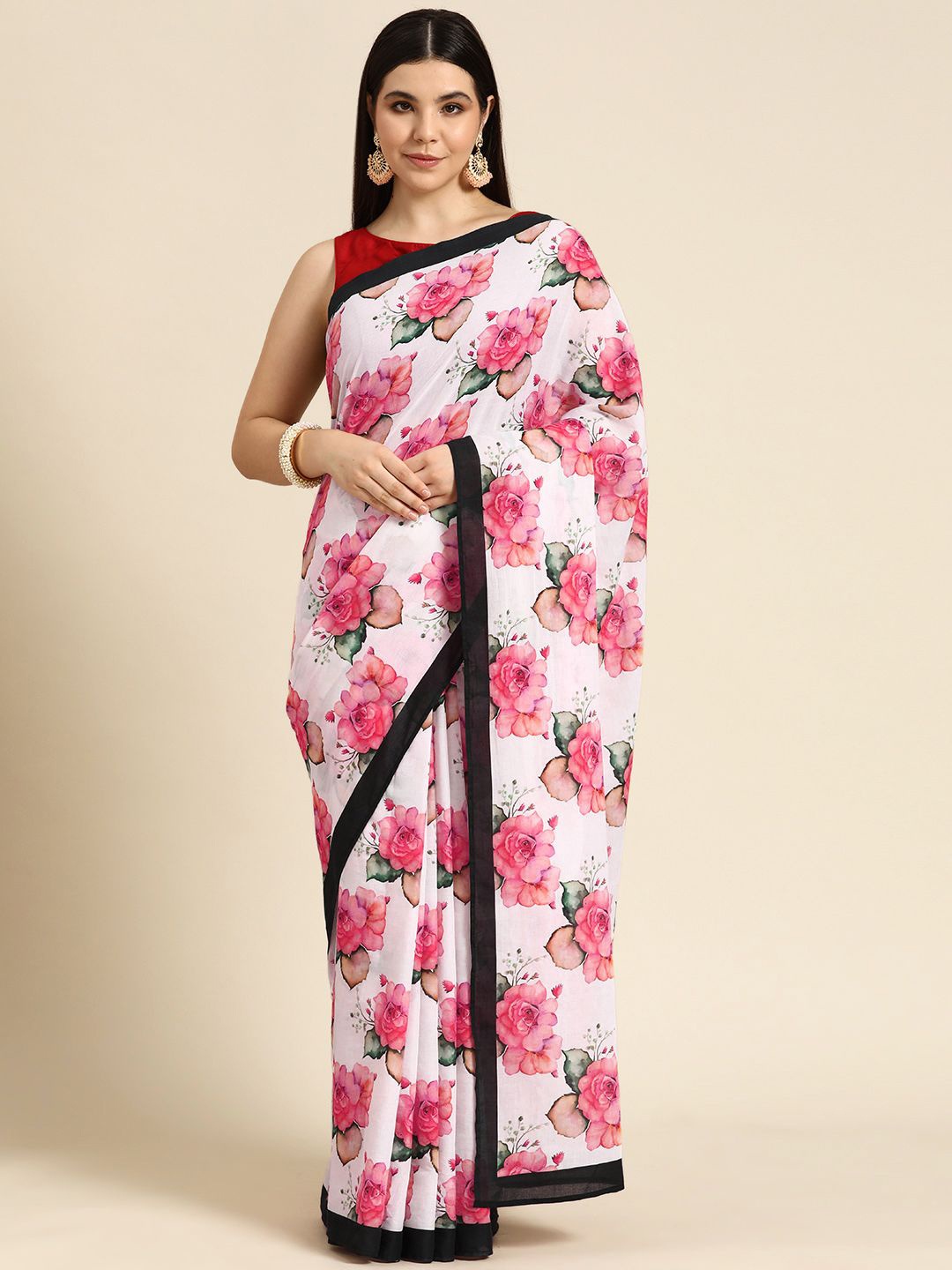 

BUTA BUTI Floral Printed Pure Cotton Saree, Pink