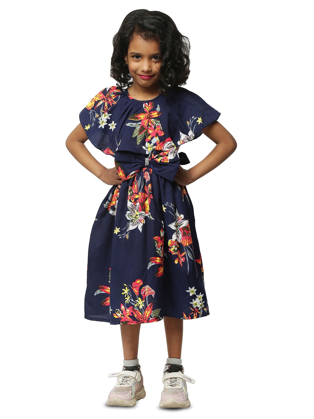 

Wish little Girls Floral Printed Fit & Flare Dress, Blue