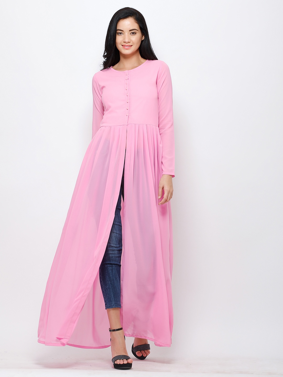 

BAESD Round Neck Pleated A-Line Kurta, Pink