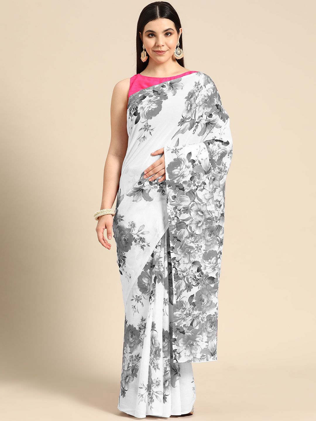 

BUTA BUTI Floral Pure Cotton Saree, Grey