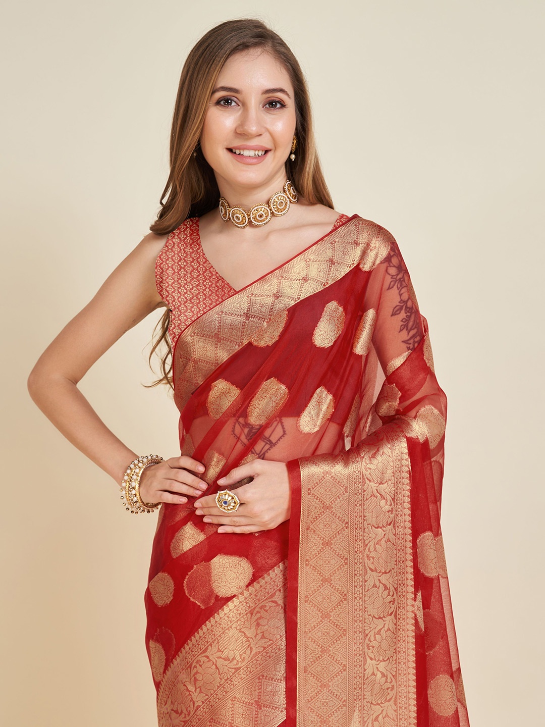 

NIWAA Woven Design Zari Banarasi Saree, Red