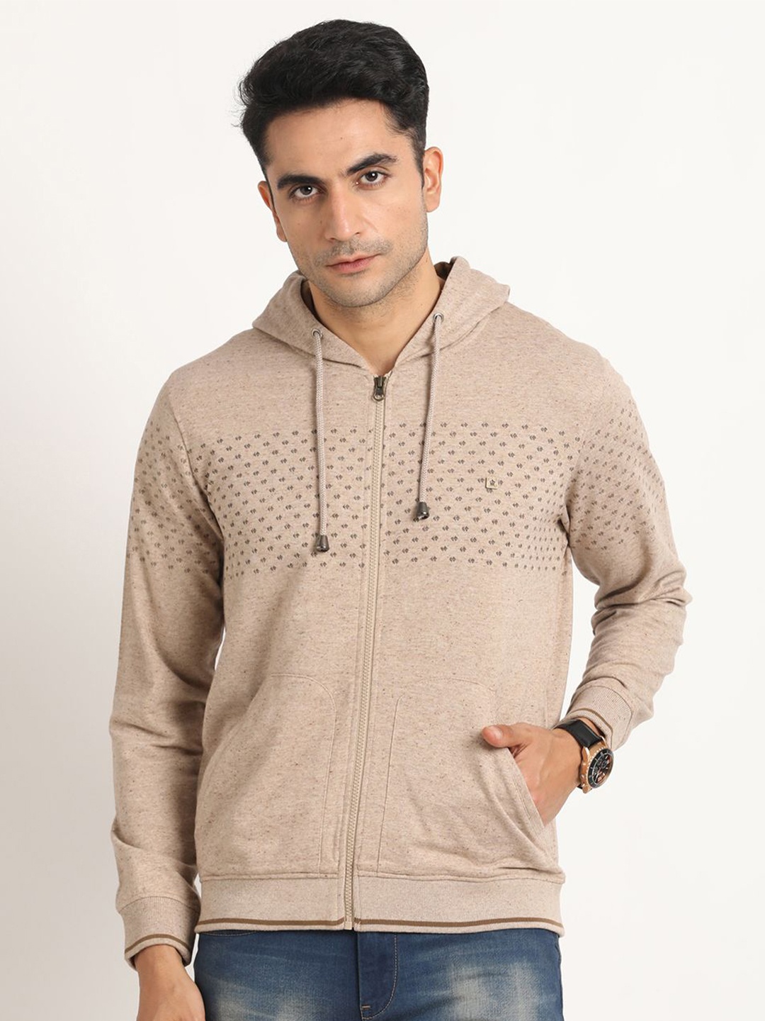 

Turtle Men Conversational Printed Hood Cotton Front-Open Sweatshirt, Pink