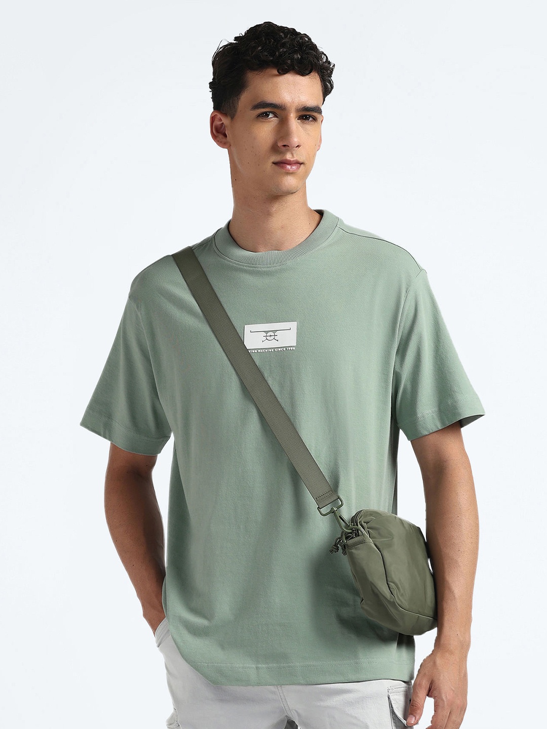 

Flying Machine Typography Printed Cotton T-shirt, Green