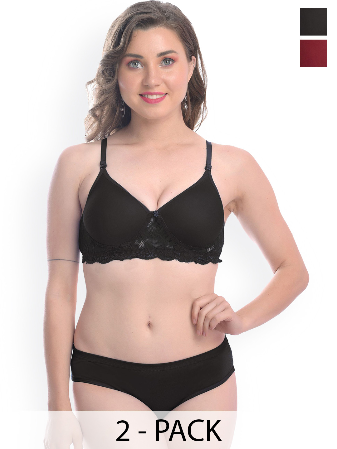 

AROUSY Pack Of 2 Lightly Padded Lingerie Set D_PDCL-Set2, Black