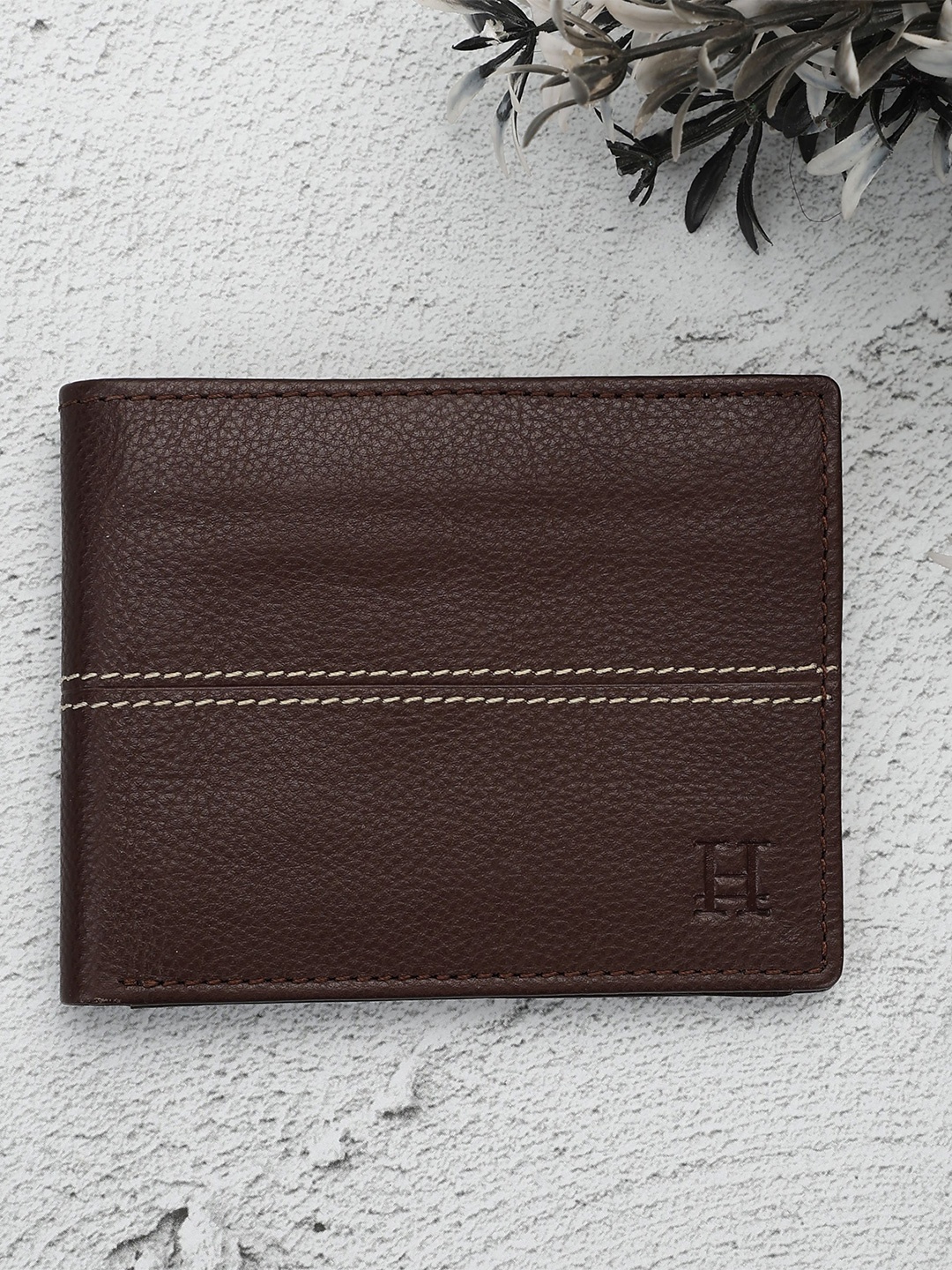 

HIROSHI Men Leather Two Fold Wallet, Brown