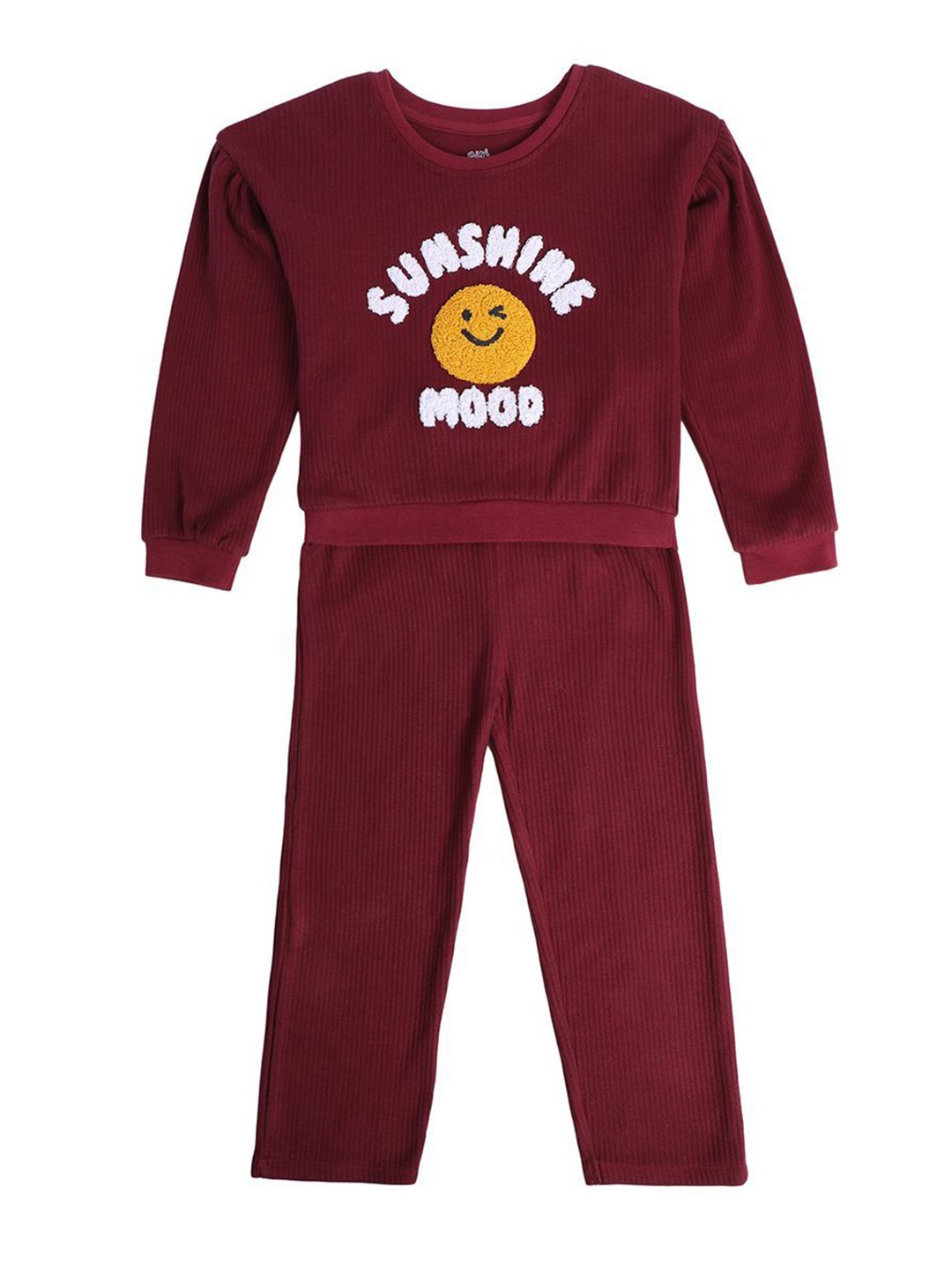 

MINI KLUB Girls Printed Pure Cotton Top With Trousers, Maroon