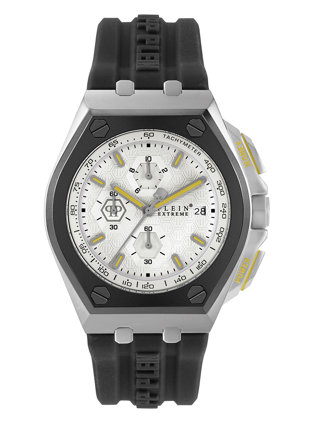 

PHILIPP PLEIN Men Brass Dial & Textured Straps Analogue Watch PWGAA0121, Silver