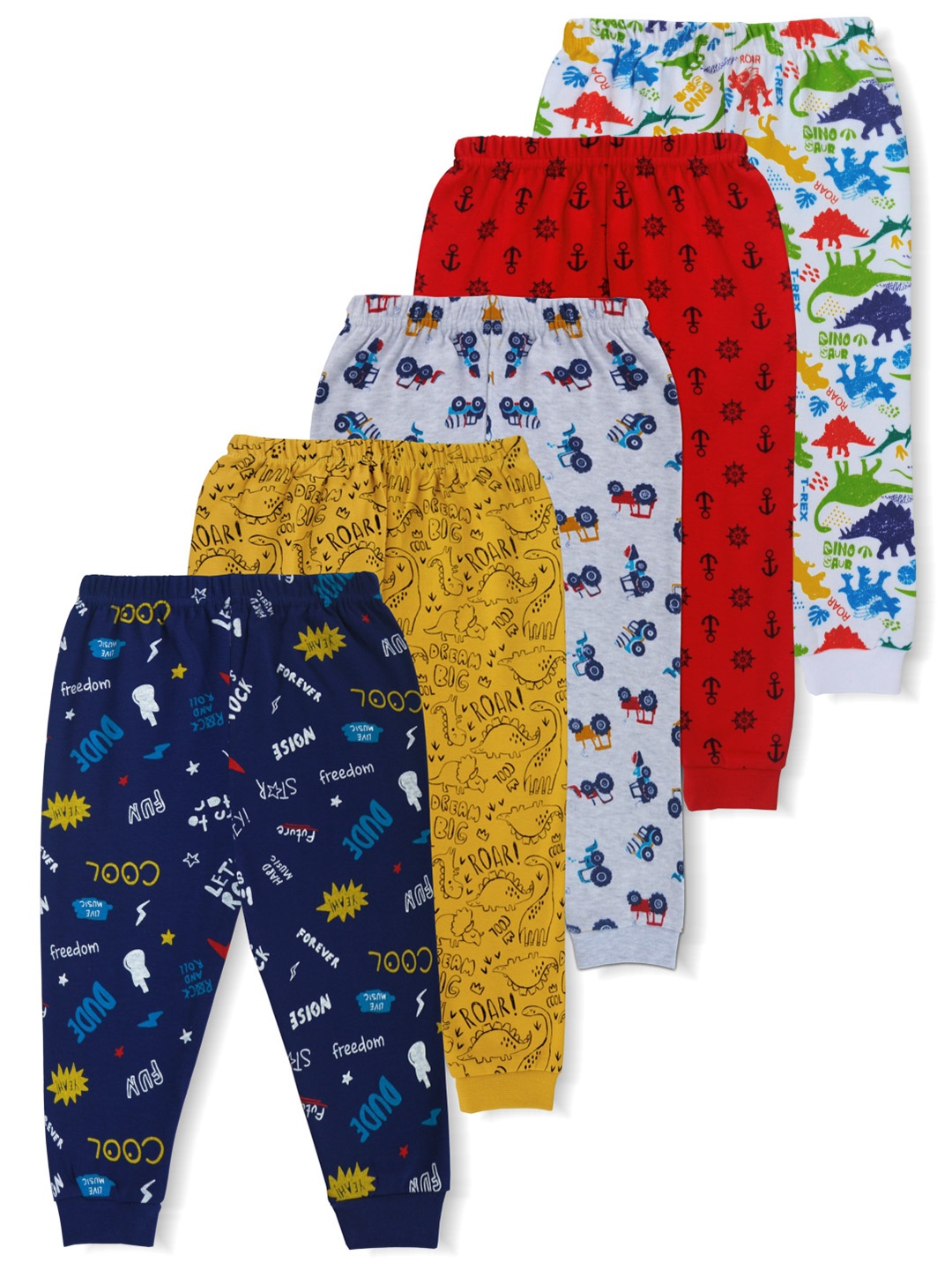 

Minicult Kids Pack Of 5 Printed Cotton Joggers, Red