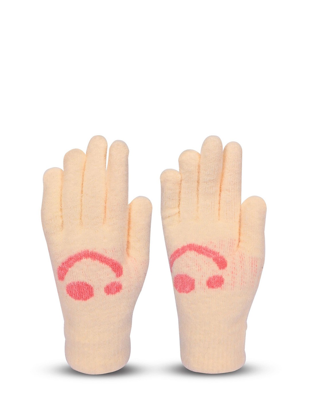 

LOOM LEGACY Women Patterned Acrylic Winter Gloves, Cream