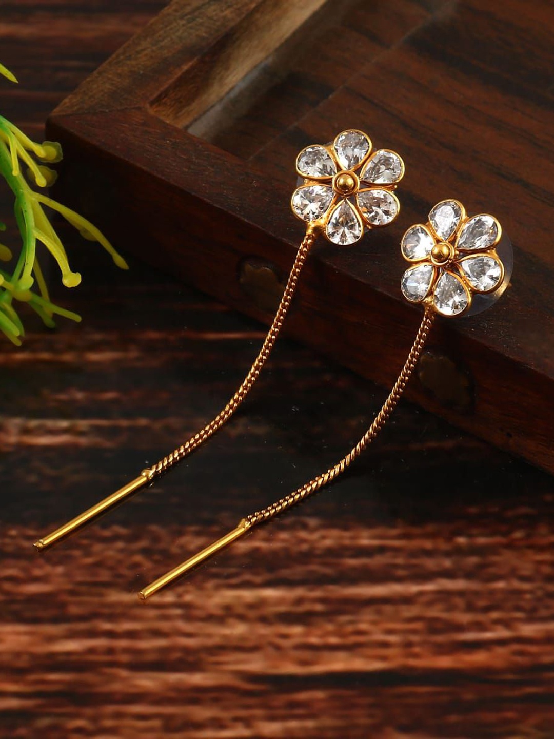 

VISHKA JEWELLERS Gold-Plated Zircon Stone Studded Drop Earrings
