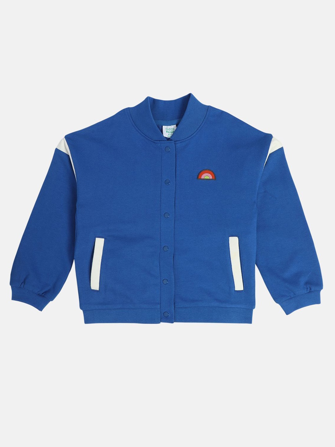 

MINI KLUB Girls Mandarin Collar Pure Cotton Bomber Jacket, Blue