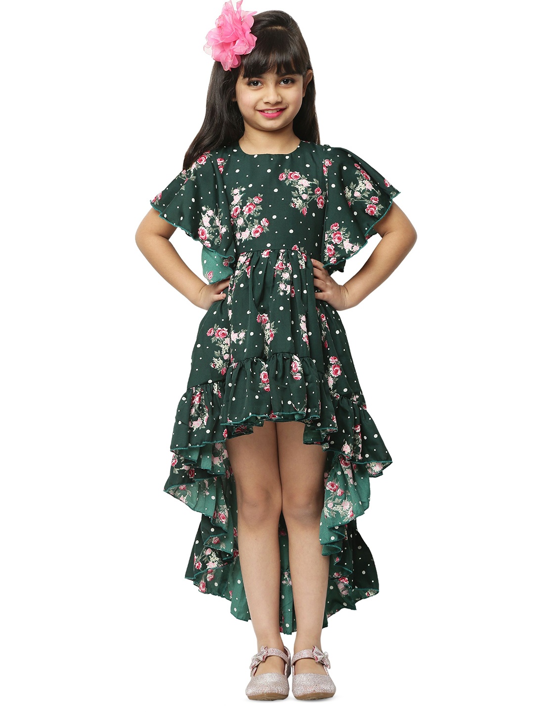 

Wish little Girls Floral Printed Maxi Dress, Green