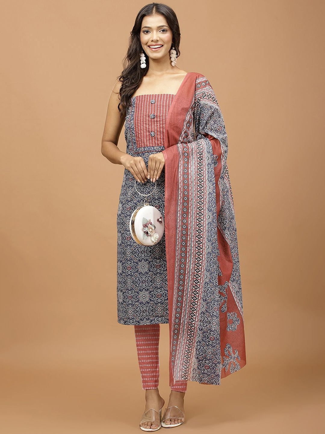 

Meena Bazaar Printed Unstitched Dress Material, Blue