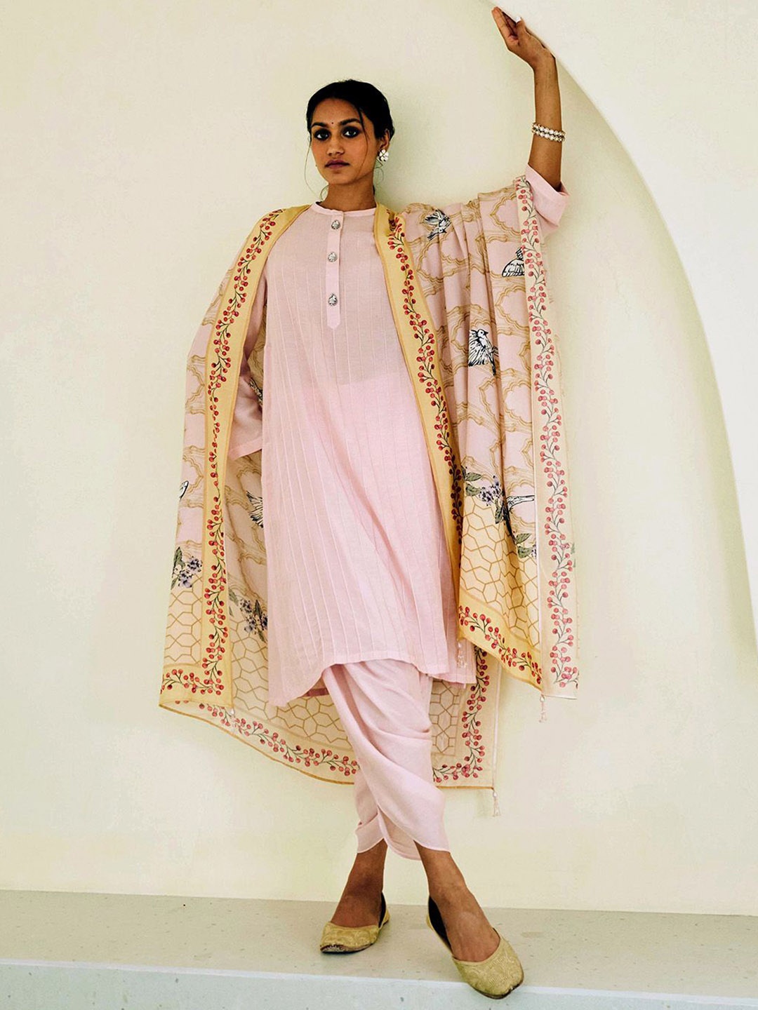 

Sage Saga Round Neck Straight Kurta with Salwar & Dupatta, Pink