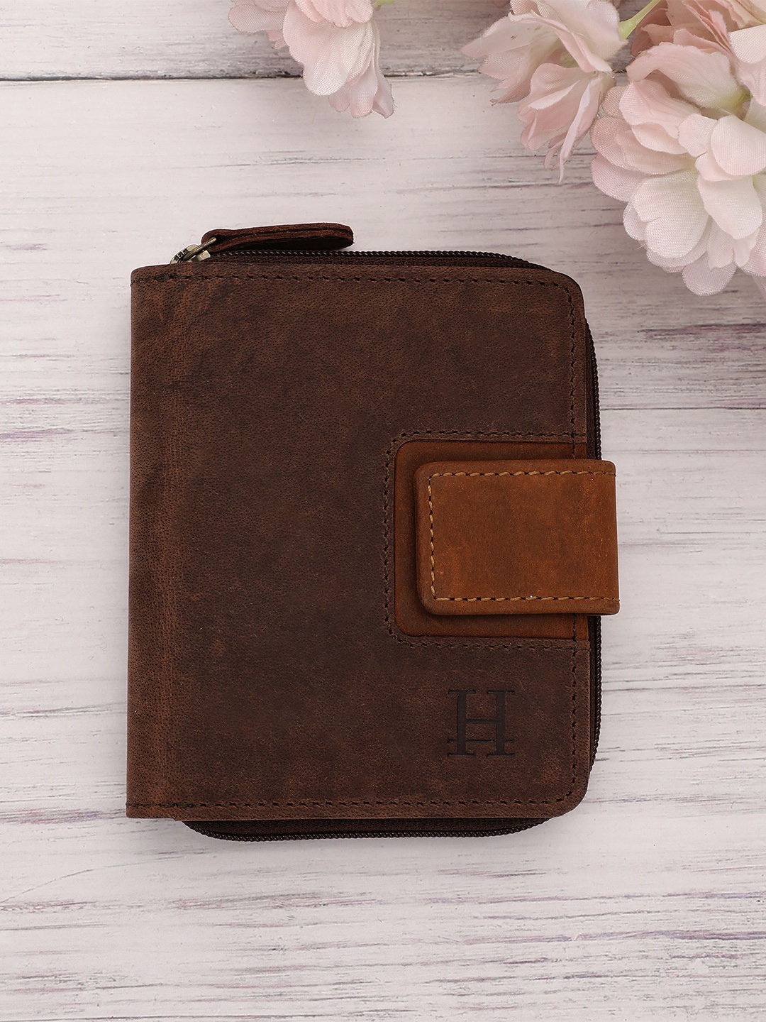 

HIROSHI Men Solid Leather Two Fold Wallet, Brown