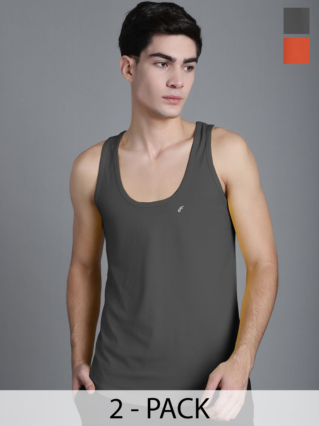 

FBAR Men Pack Of 2 Cotton Anti-Bacterial Gym Innerwear Vests, Orange
