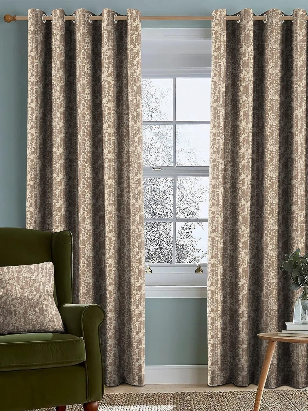 

Nefertiti Home Camel Brown Set of 2 Floral Black Out Door Curtain