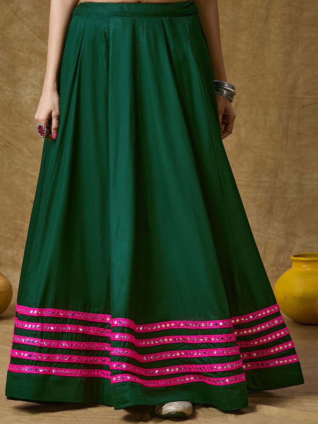 

SALWAR STUDIO Women Embellished Flared Maxi Skirts, Green