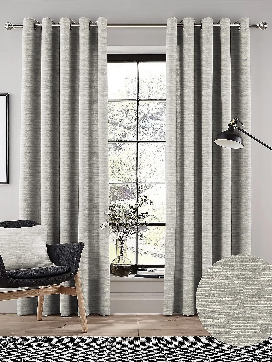 

Nefertiti Home Silver-Toned Set of 2 Floral Black Out Long Door Curtain