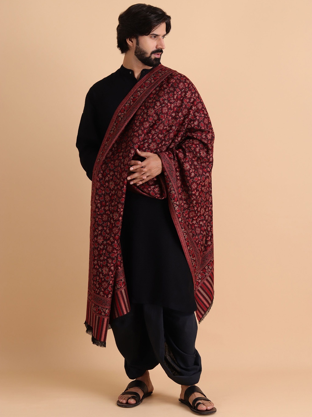 

Tweedle Floral Woven Design Acrylic Shawl, Maroon