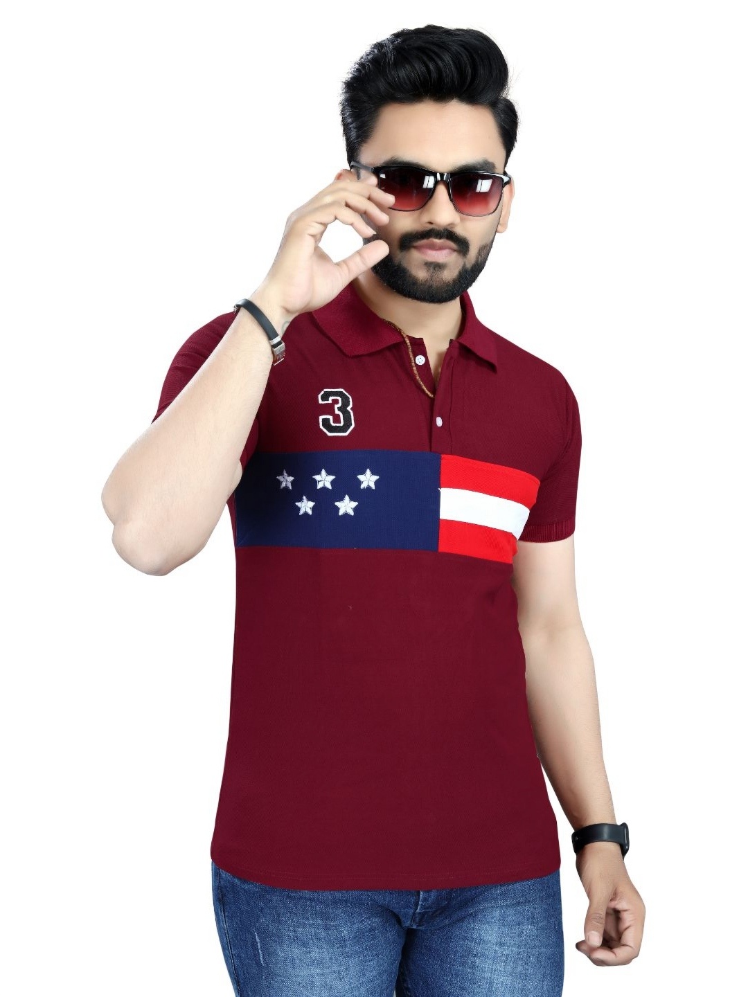 

DYRECTDEALS Men Graphic Printed Polo Collar T-shirt, Maroon
