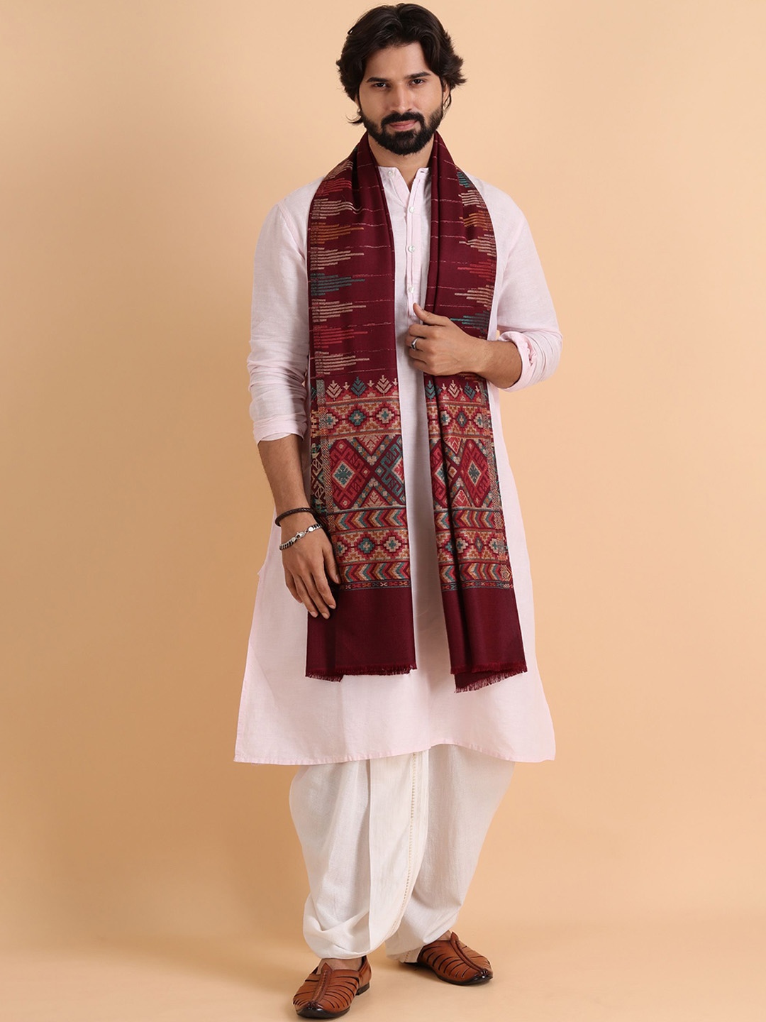 

Tweedle Geometric Woven Design Acrylic Shawl, Maroon