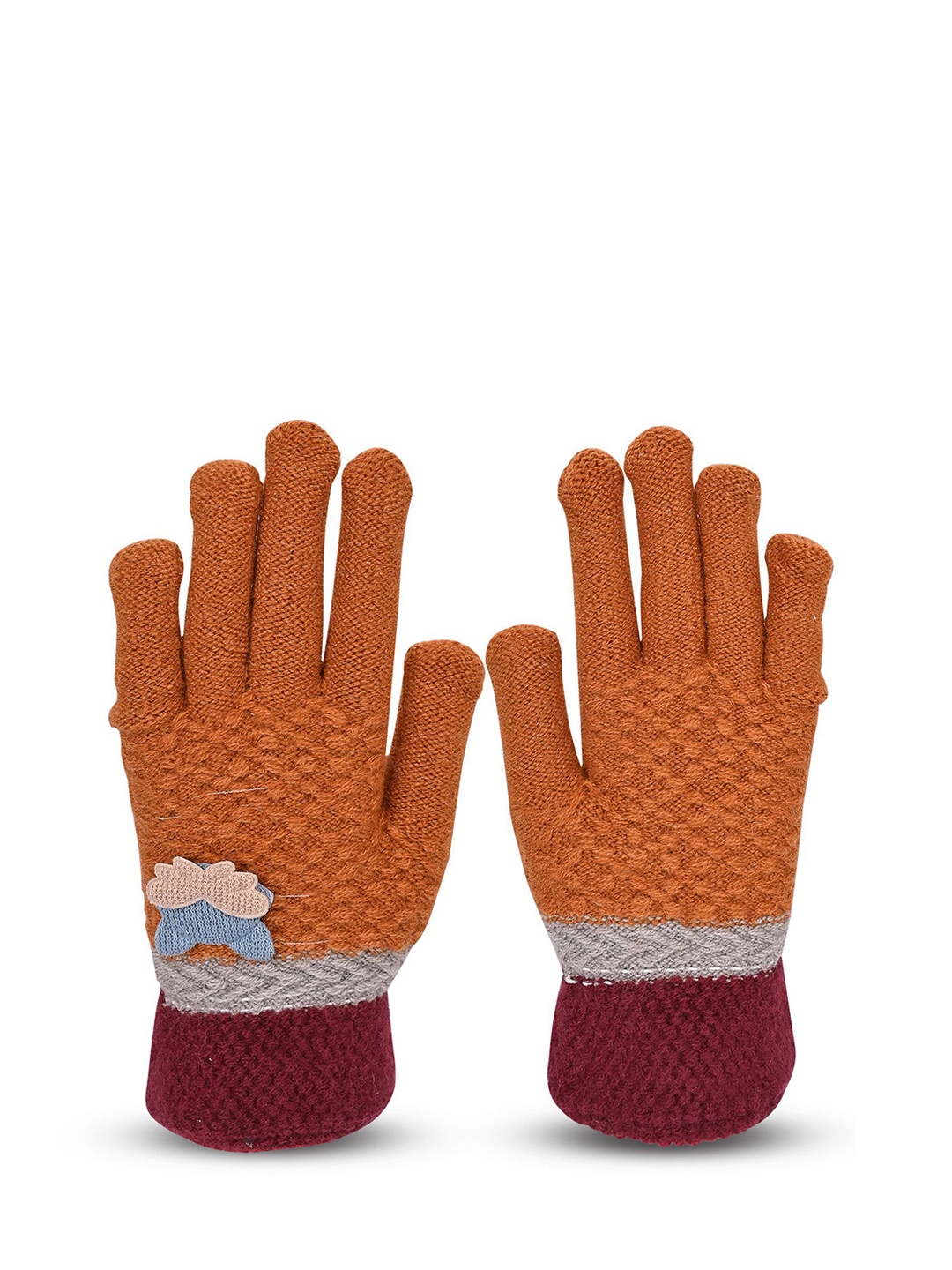 

LOOM LEGACY Women Patterned Woolen Winter Gloves, Rust