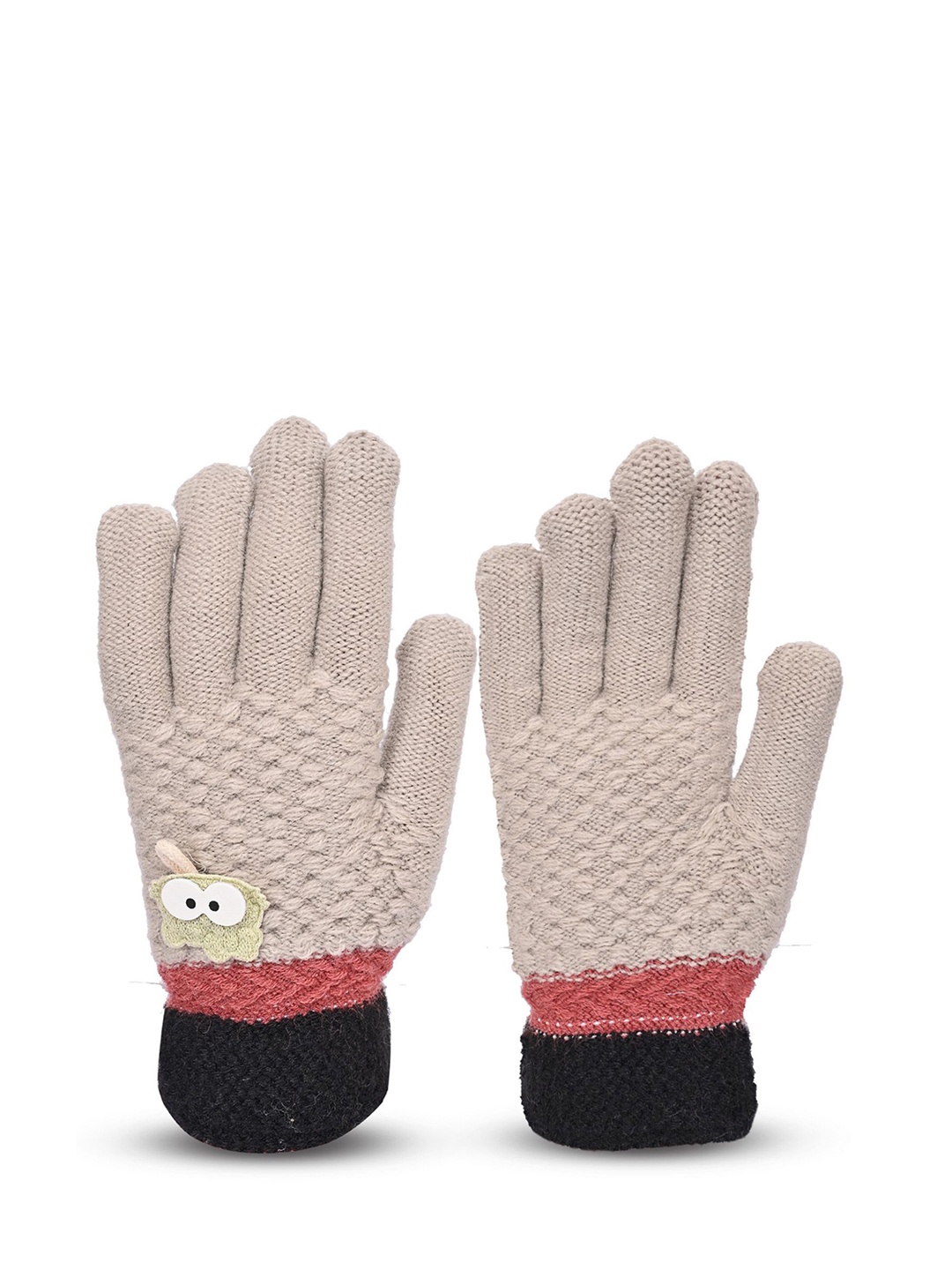 

LOOM LEGACY Women Patterned Woolen Winter Gloves, Cream