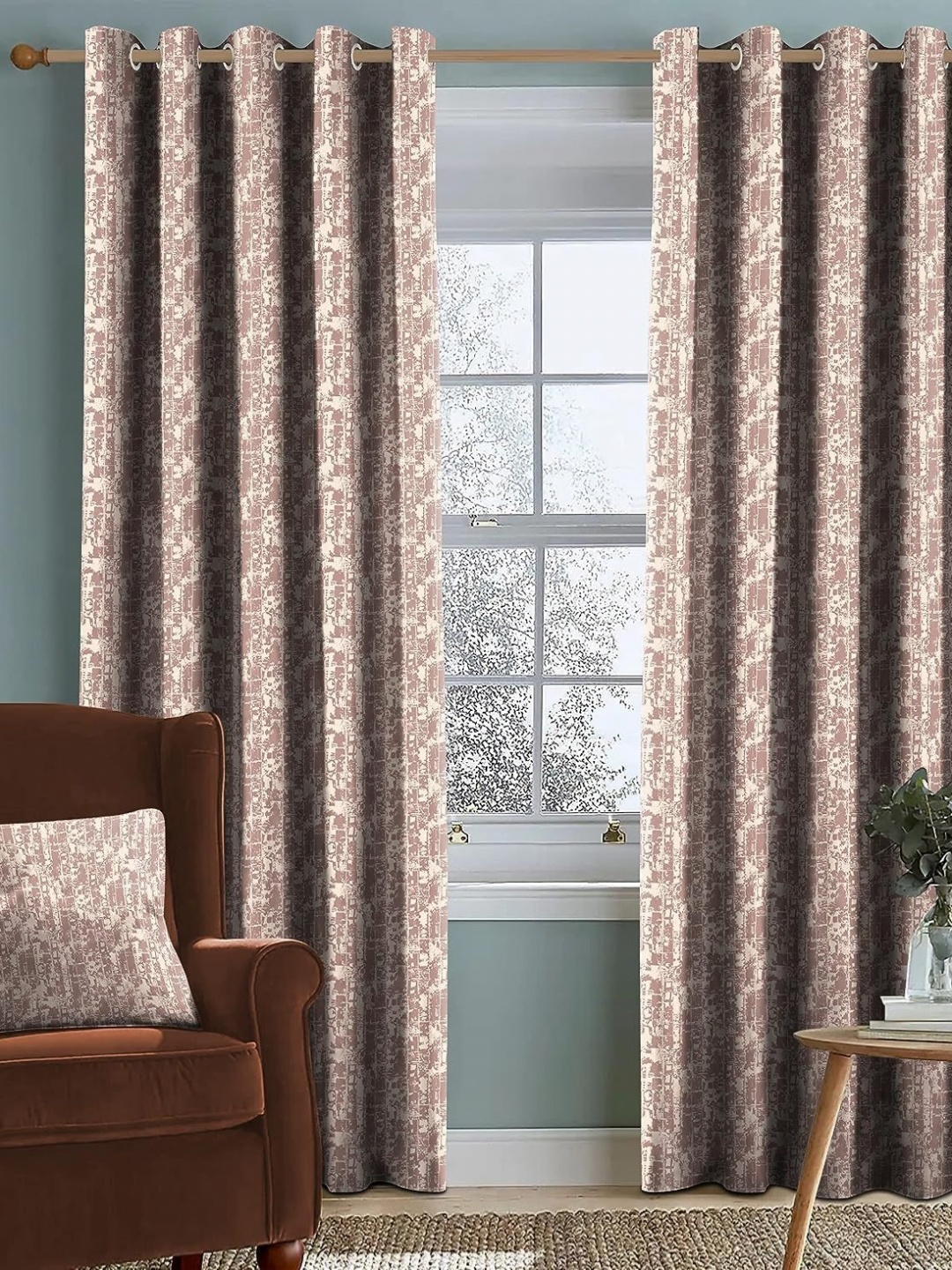 

Nefertiti Home Pink Set of 2 Floral Black Out Long Door Curtain