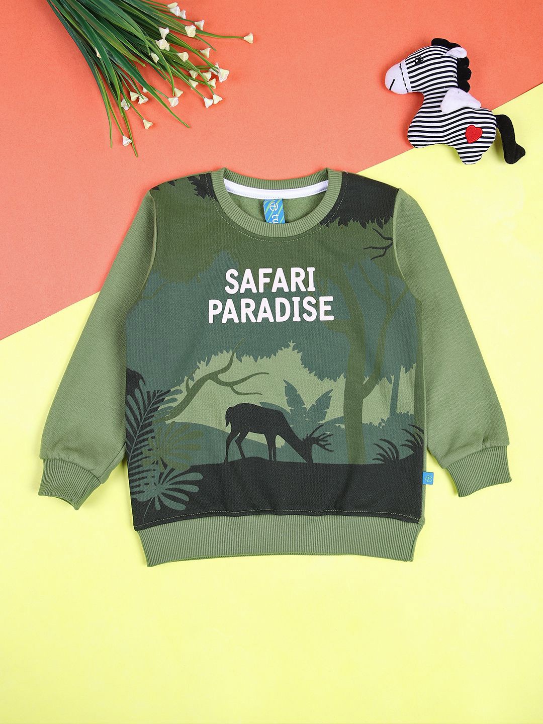 

V-Mart Boys Graphic Printed Round Neck Cotton Pullover Sweatshirt, Olive