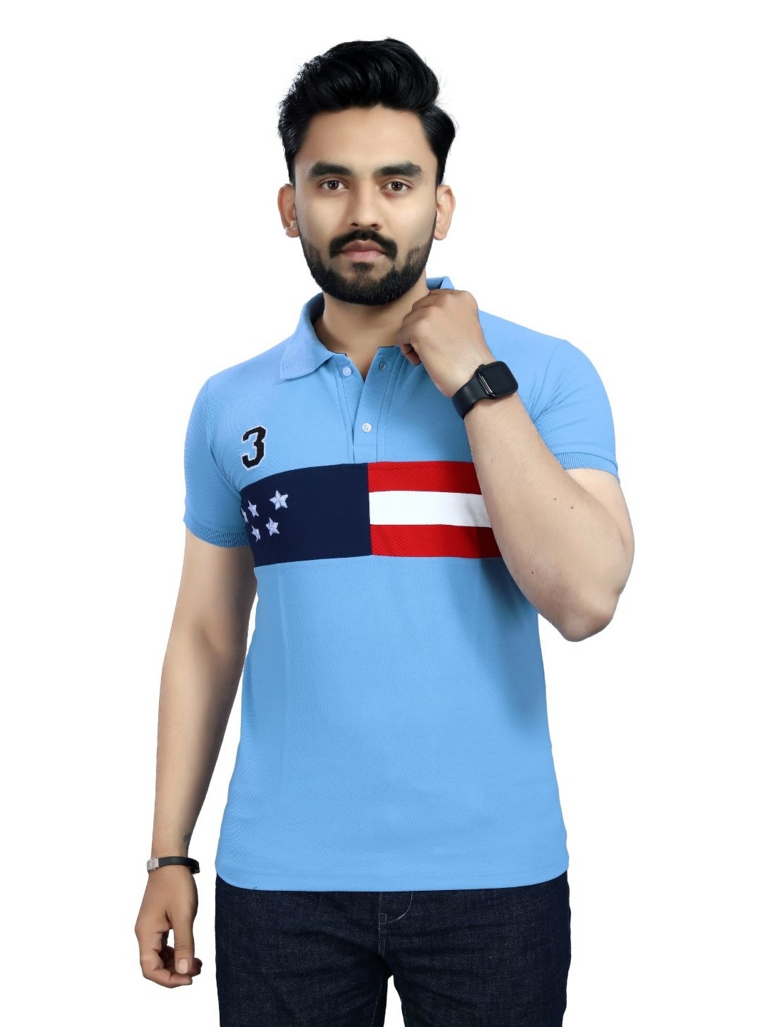 

DYRECTDEALS Men Graphic Printed Polo Collar T-shirt, Blue