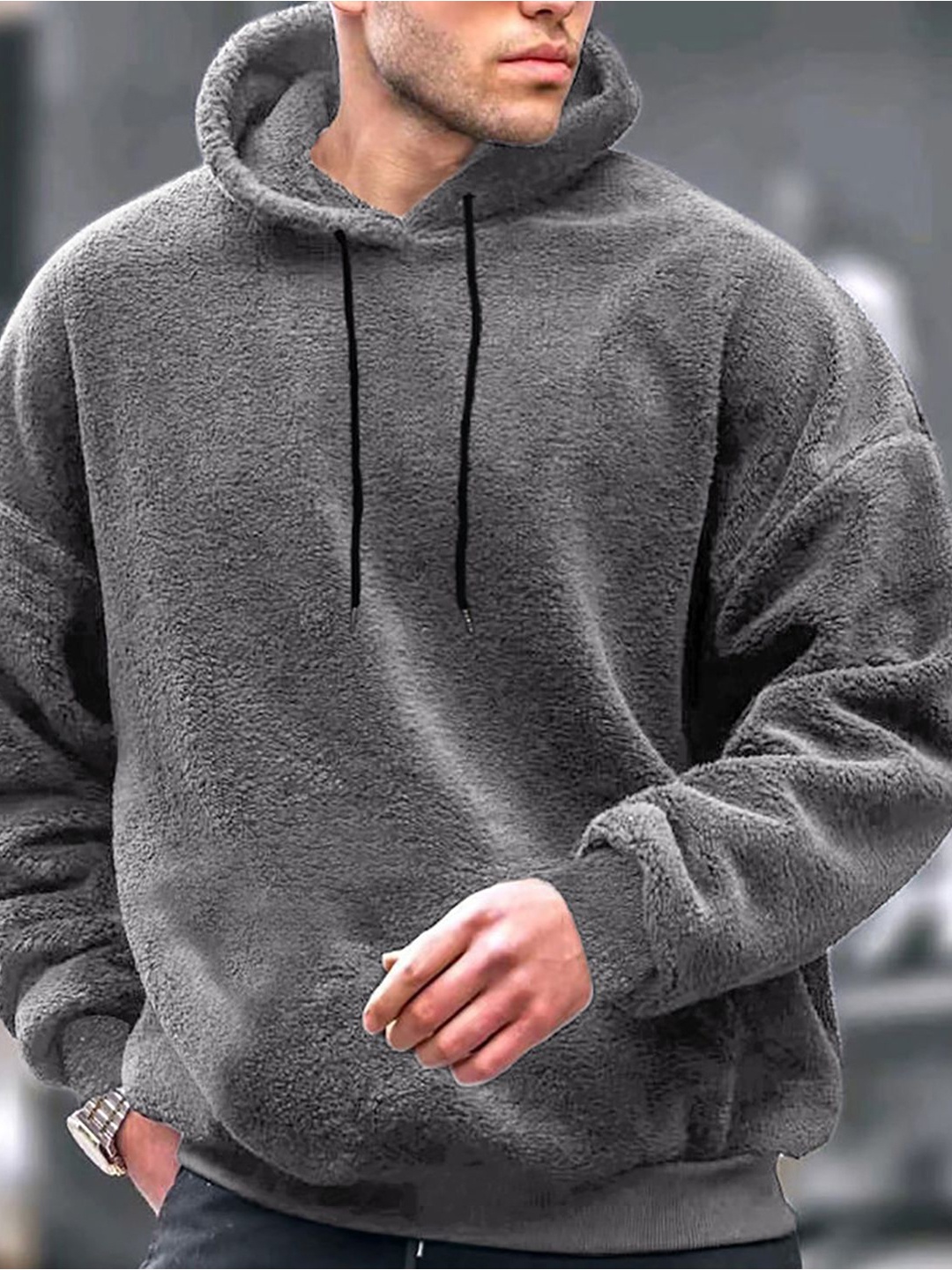

StyleCast x Revolte Men Solid Hood Pullover Sweatshirt, Grey