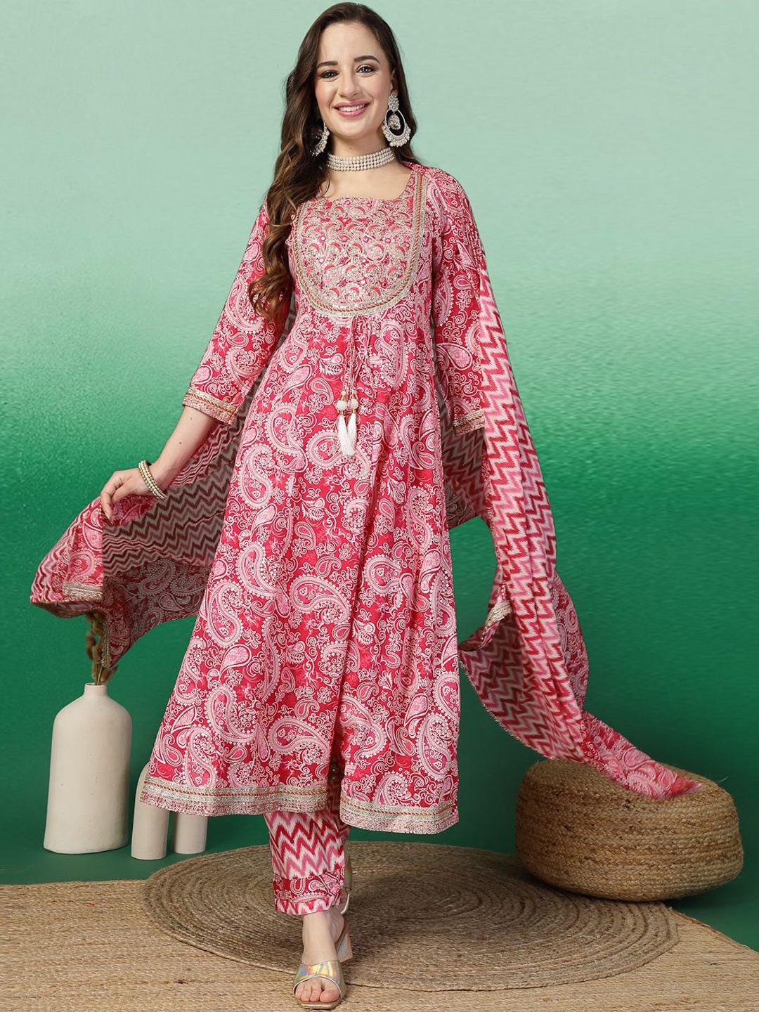 

Sangria Embroidery Pure Cotton Kurta Sets, Red