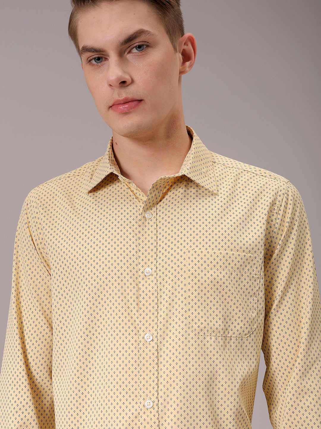 

The Indian Garage Co. X Luxe Men Spread Collar Micro Ditsy Printed Slim Fit Formal Shirt, Yellow