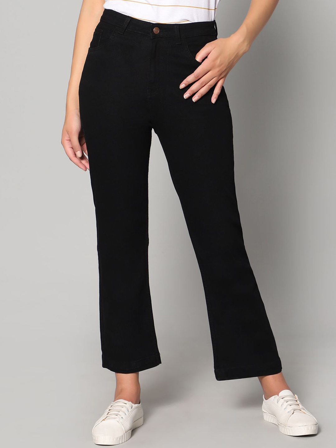 

BAESD Women Solid Bootcut High-Rise Stretchable Jeans, Black