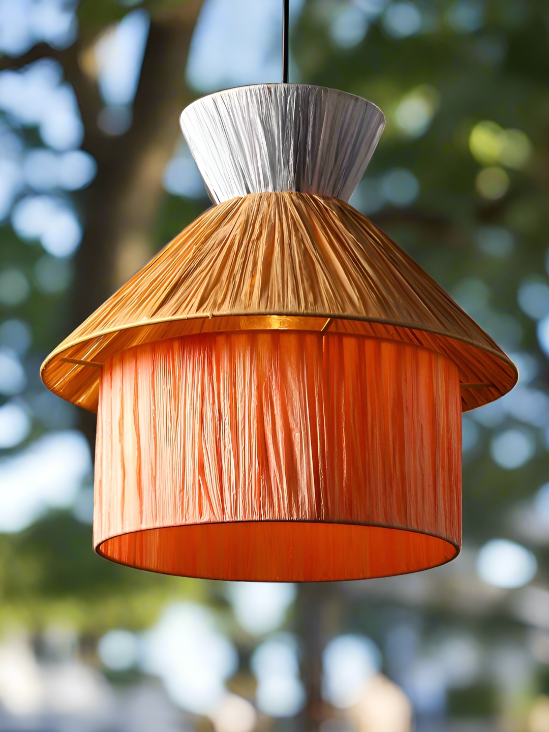 

HABERE INDIA Grey & Rust Raffia Contemporary Abstract Shaped Ceiling Lamp