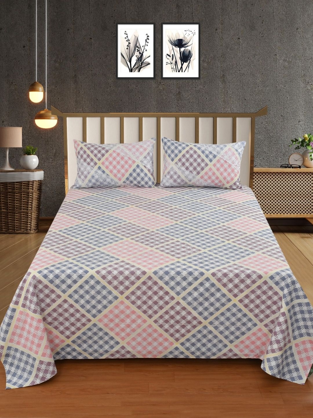 

Bromwick Multicoloured Geometric 250 TC King Bedsheet with 2 Pillow Covers, Multi