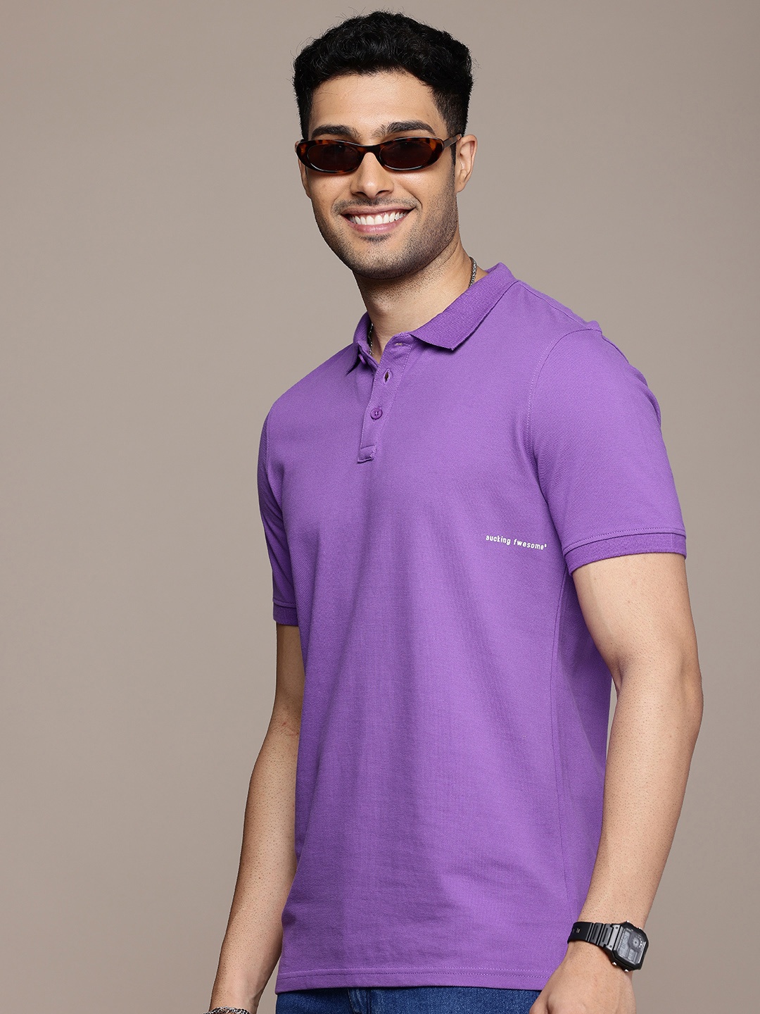 

WROGN Polo Collar Pure Cotton T-shirt, Purple