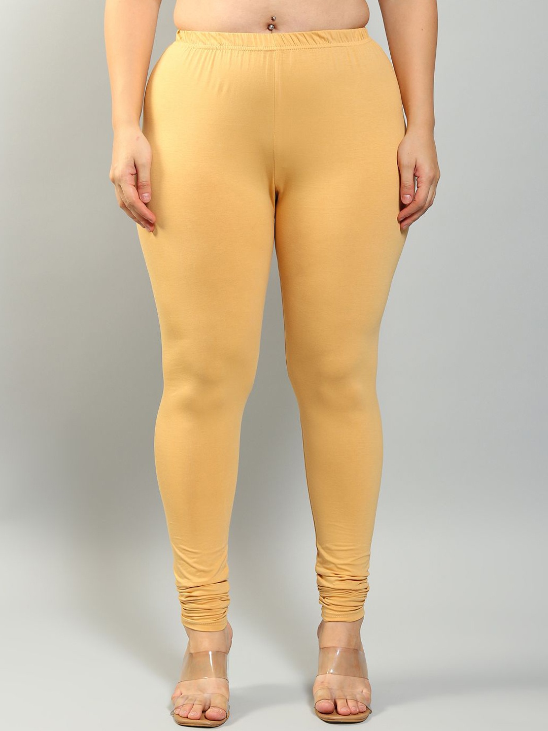 

Plus Size Mid-Rise Churidar Length Leggings, Beige